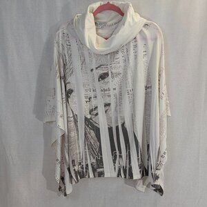 Cover Charge One Size Newsprint Cover-Up Poncho Style White/Black